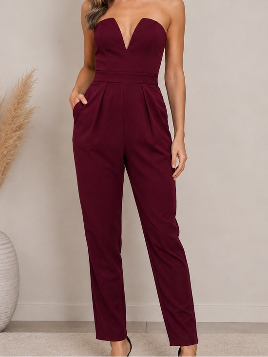 Charlotte Russe Pants - Strapless Jumpsuit Burgundy